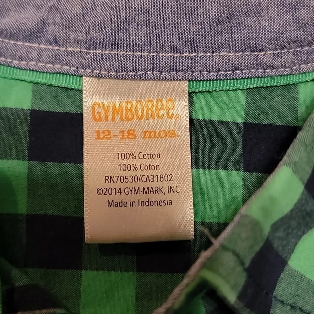 Gymboree size 12-18 months short sleeve button down plaid shirt